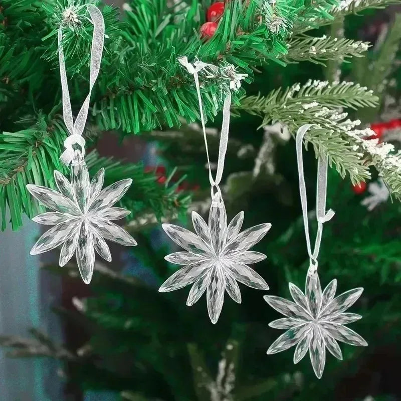 Christmas Acrylic Snowflake Clear Simulation Icicle Ornaments Xmas Tree Hanging Pendants DIY Winter New Year Party Decoration