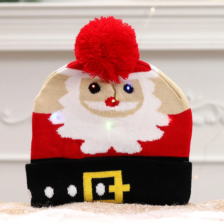 ON SALE! 2025 New Year LED Knitted Christmas Hat Beanie Light Up Illuminate Warm Hat For Kids Adults New Year Christmas Decor