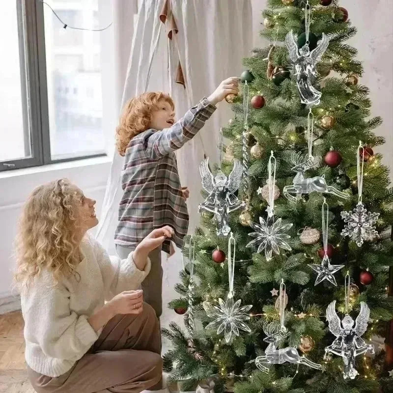 Christmas Acrylic Snowflake Clear Simulation Icicle Ornaments Xmas Tree Hanging Pendants DIY Winter New Year Party Decoration