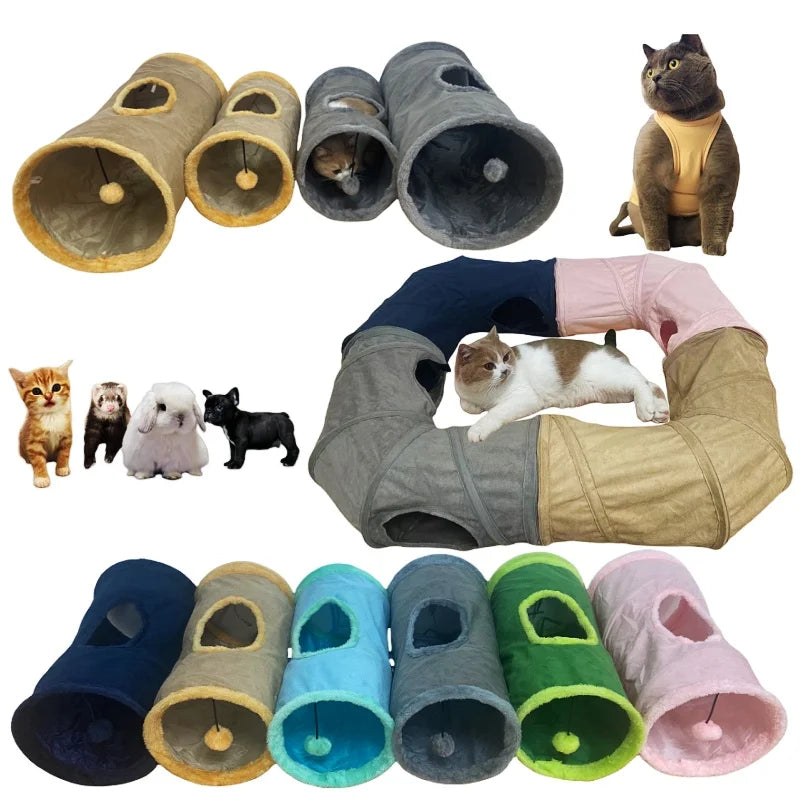 Collapsible Cat Winter Suede Tunnel for Puppy Rabbit Kitten Play Chase Hide Tunnel,Interactive Bedding Toy in 2 ways,3 ways, Cro