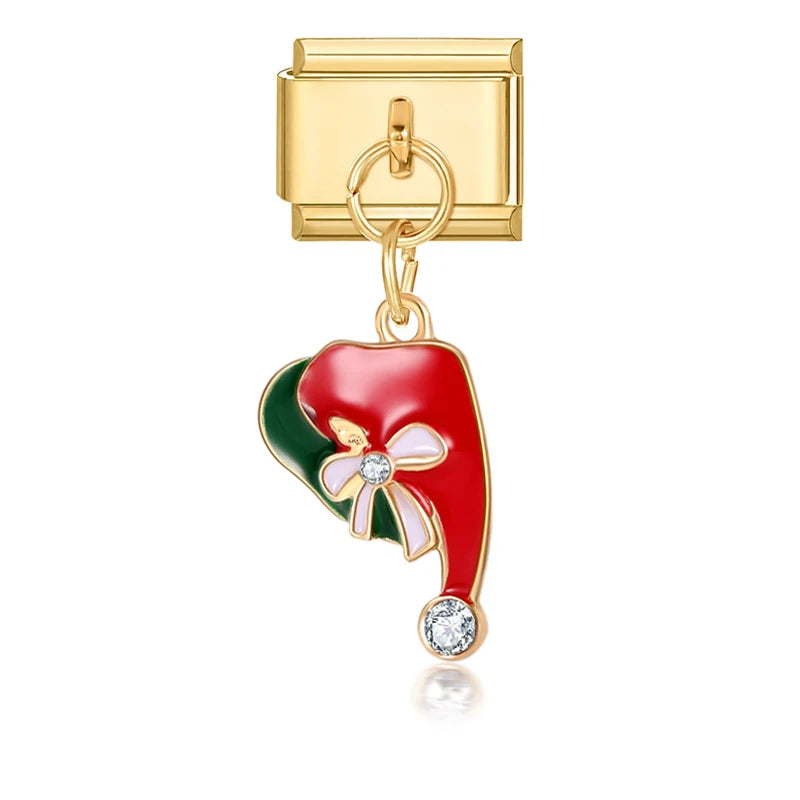 2025 New Original Christmas Tree Santa Claus Italian Charm Links Fit 9mm Bracelet Stainless Steel Jewelry Making Christmas Gift