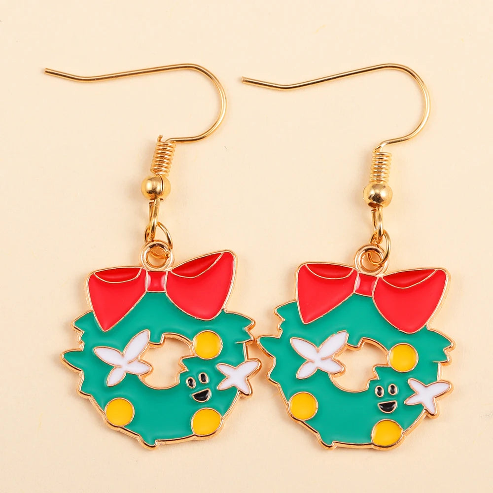 2Pairs Cute Christmas Set Earring Alloy Enamel Bell Snowflake Snowhouse Design Earrings - Perfect Holiday Jewelry Gift