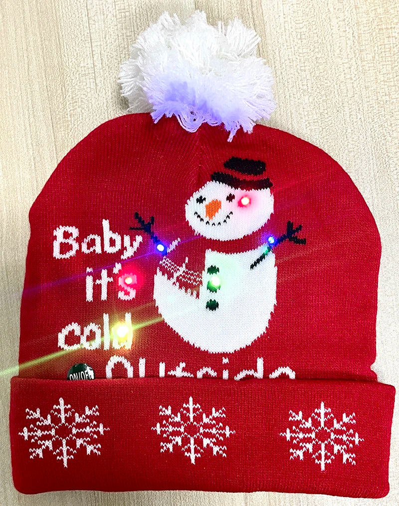 ON SALE! 2025 New Year LED Knitted Christmas Hat Beanie Light Up Illuminate Warm Hat For Kids Adults New Year Christmas Decor