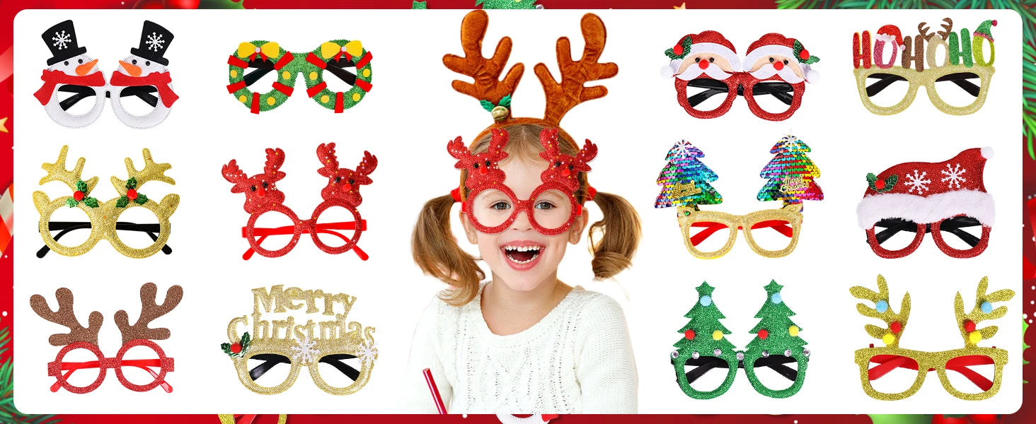 Christmas Glasses Holiday Party Frames Christmas Decoration Accessories Costume Eyeglasses for Christmas Parties Holiday Favors