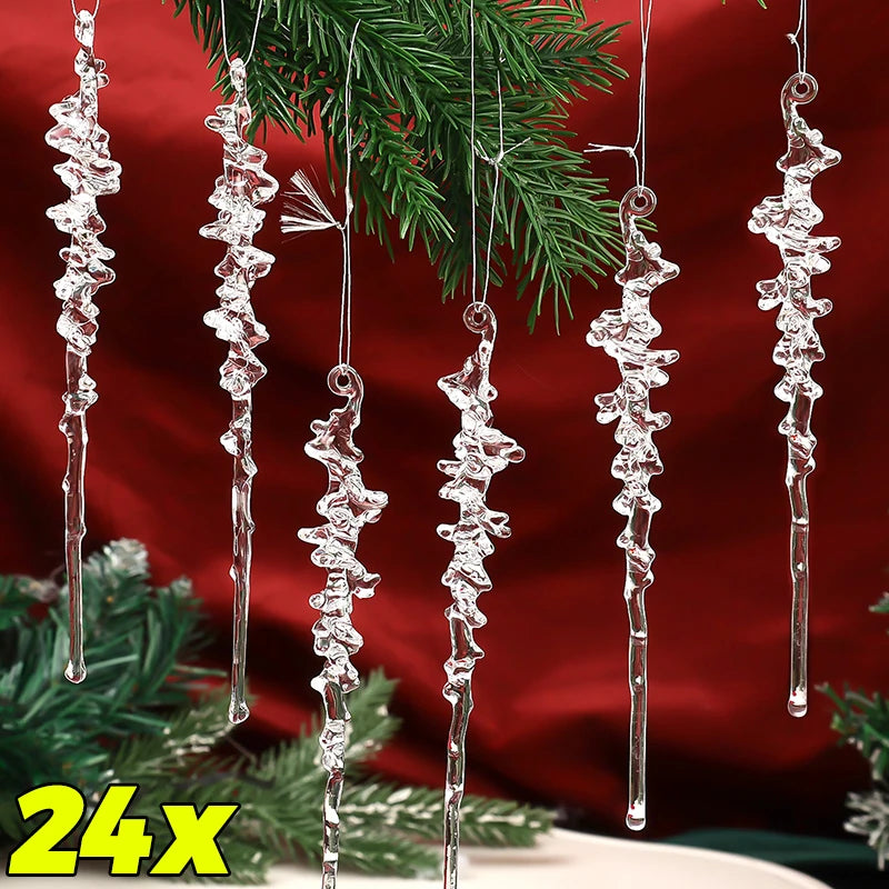 Christmas Acrylic Snowflake Clear Simulation Icicle Ornaments Xmas Tree Hanging Pendants DIY Winter New Year Party Decoration