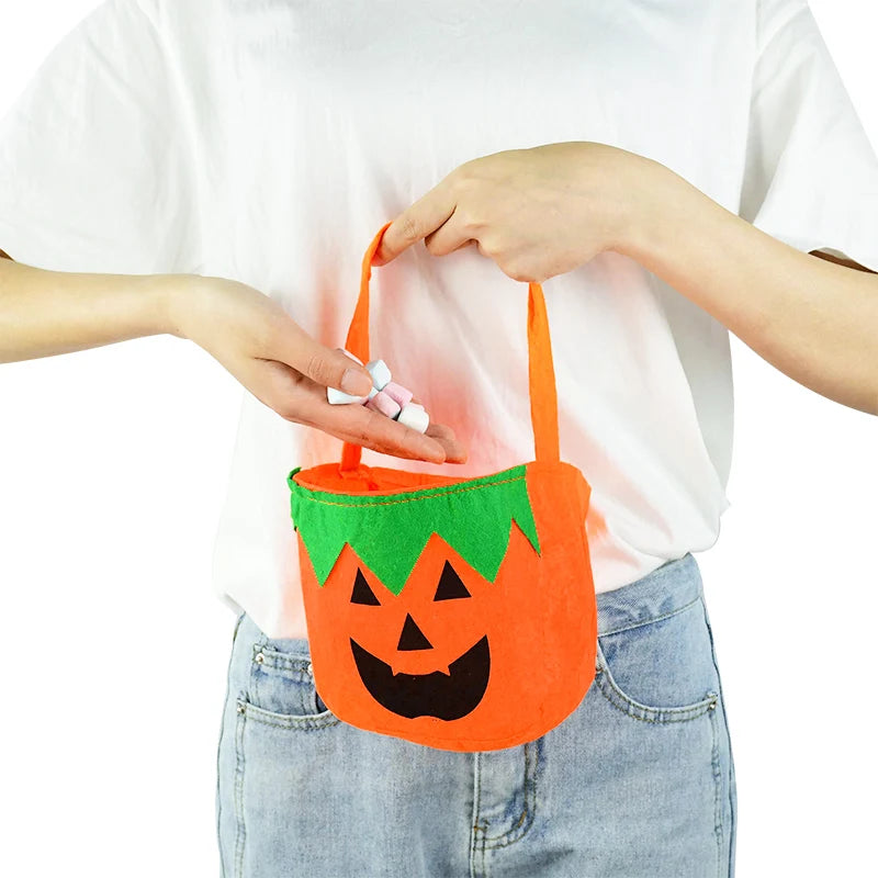 Halloween Pumpkin Candy Gift Bag With Handheld Cloth Pumpkin Cookie Snack Bags Halloween Party Decor Kids Favors Trick Or Treat