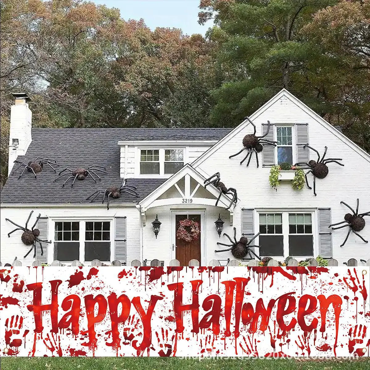 Happy Halloween Banner 70.8×15.7inch Halloween Outdoor and Indoor Decor Banner Terror Bloody Handprint Decor Background Props