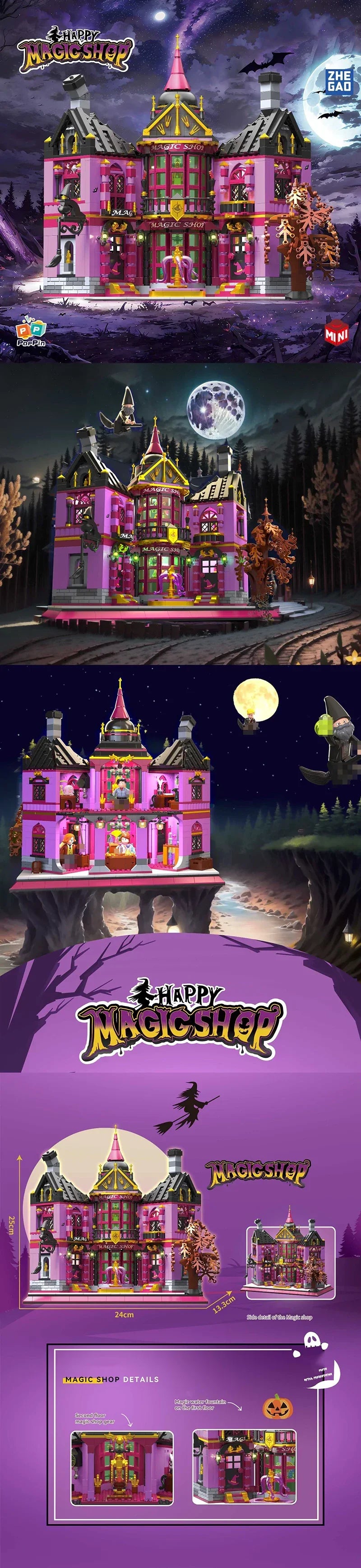 Mini Bricks1366PCS Creative Expert Magic Shop Building Blocks Assembly Model Lighting Street View Castle DIY Toy Christmas Gift