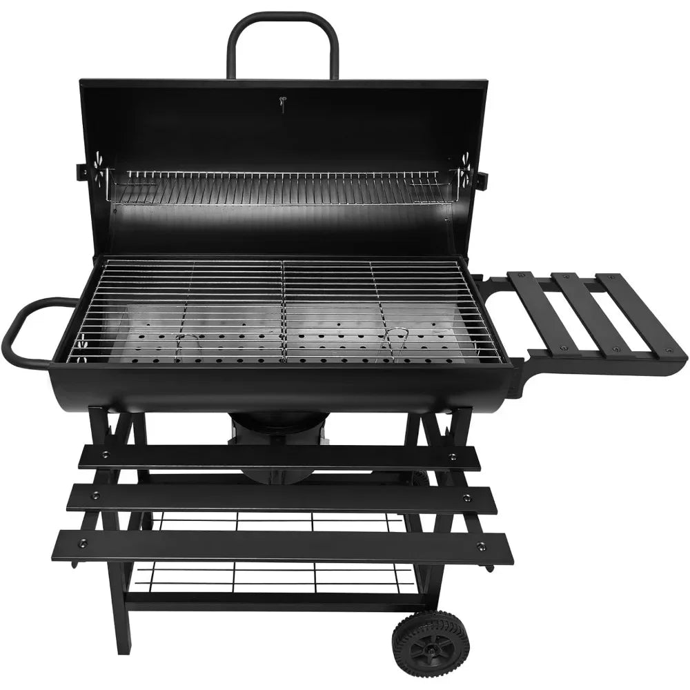 Charcoal BBQ Grill, 2 Foldable Side Tables, 28-Inch, Outdoor BBQ Grill