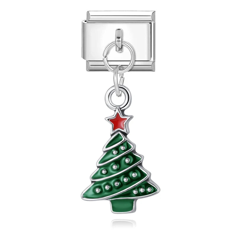 2025 New Original Christmas Tree Santa Claus Italian Charm Links Fit 9mm Bracelet Stainless Steel Jewelry Making Christmas Gift
