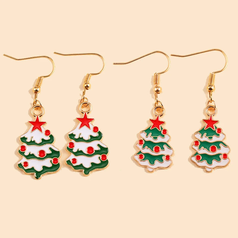 2Pairs Cute Christmas Set Earring Alloy Enamel Bell Snowflake Snowhouse Design Earrings - Perfect Holiday Jewelry Gift