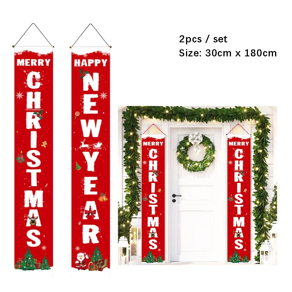 2Pc/set Christmas Door Hanging Banner Santa Claus Snowman Walnut Guards Merry Christmas Door Ornament Decoration New Year 2025