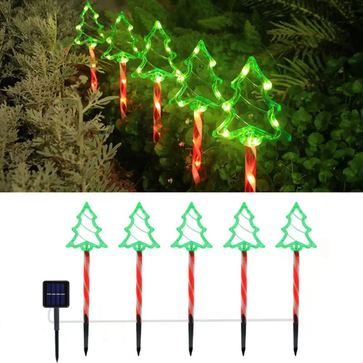 LED solar Christmas tree ground mounted lights suitable for courtyard and path atmosphere decoration lights, set of 5 pieces
