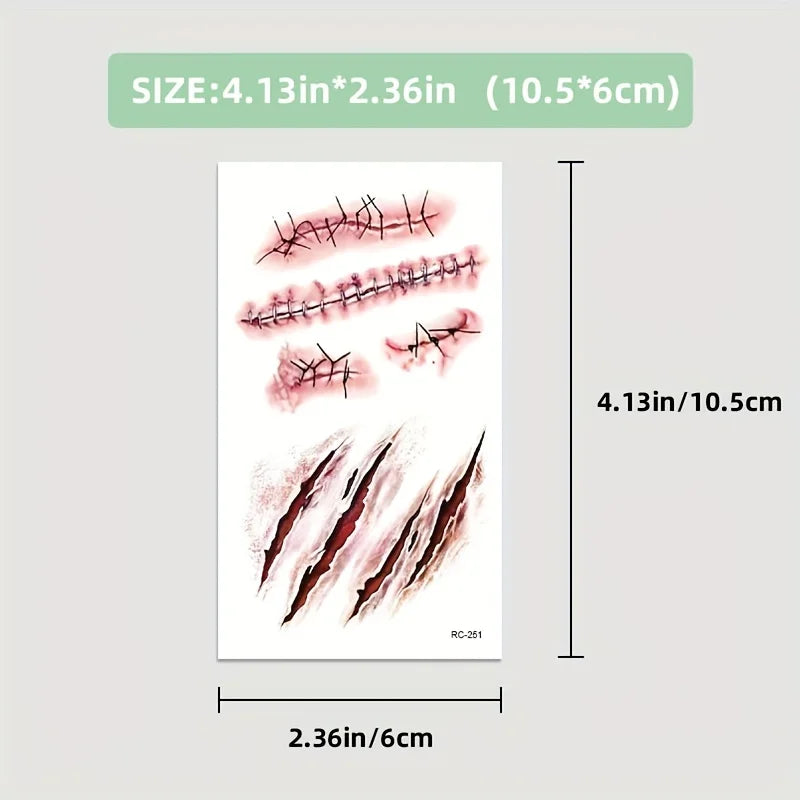 10pcs 3D Fake Scar Tattoos Sticker Body Face Realistic Scab Temporary Tattoos Halloween Horror Wound Bloody DIY Makeup Stickers