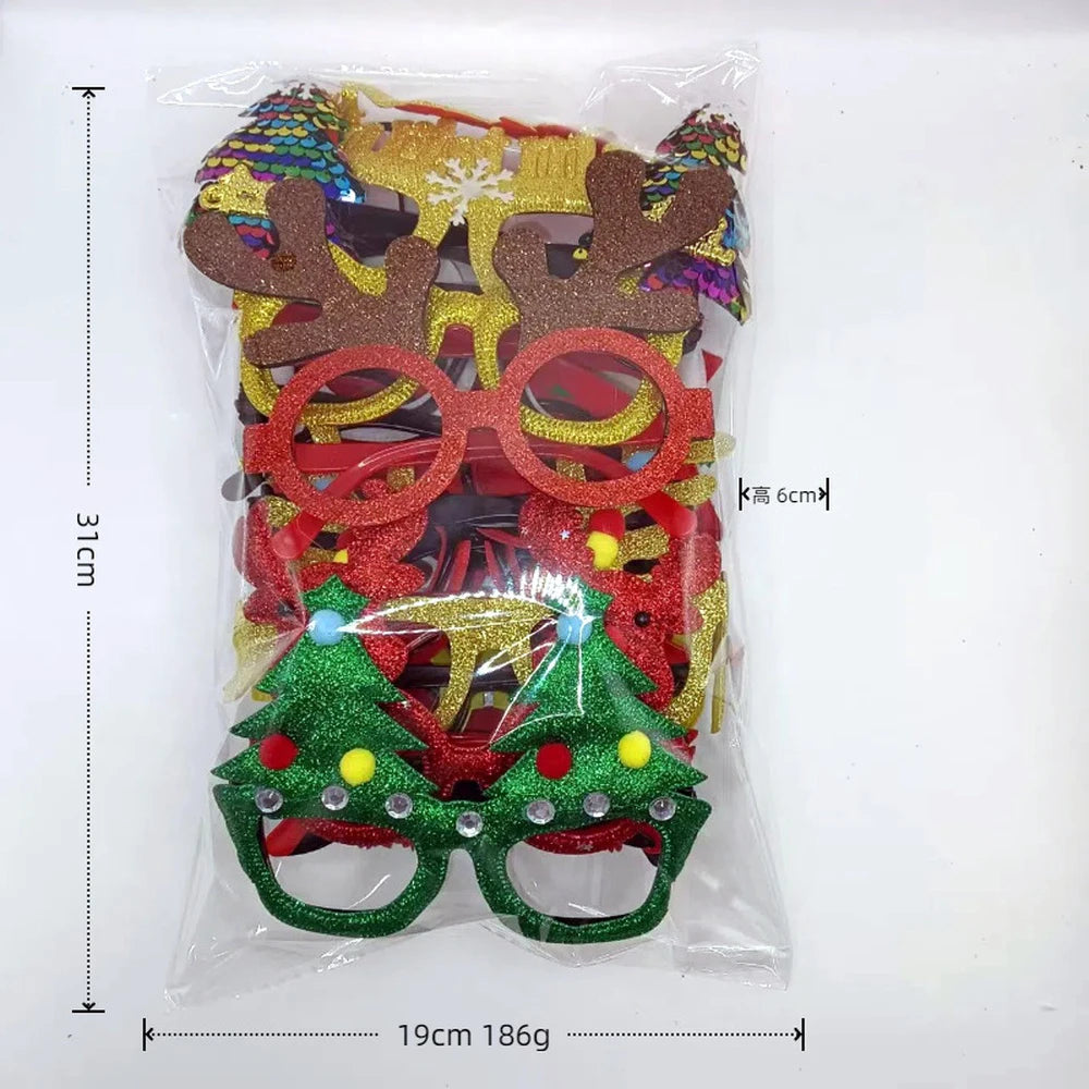 12pcs Christmas Glasses Santa Claus Xmas Tree Elk Paper Glasses Frame Photo Prop Christmas Decorations Navidad Kid Gifts