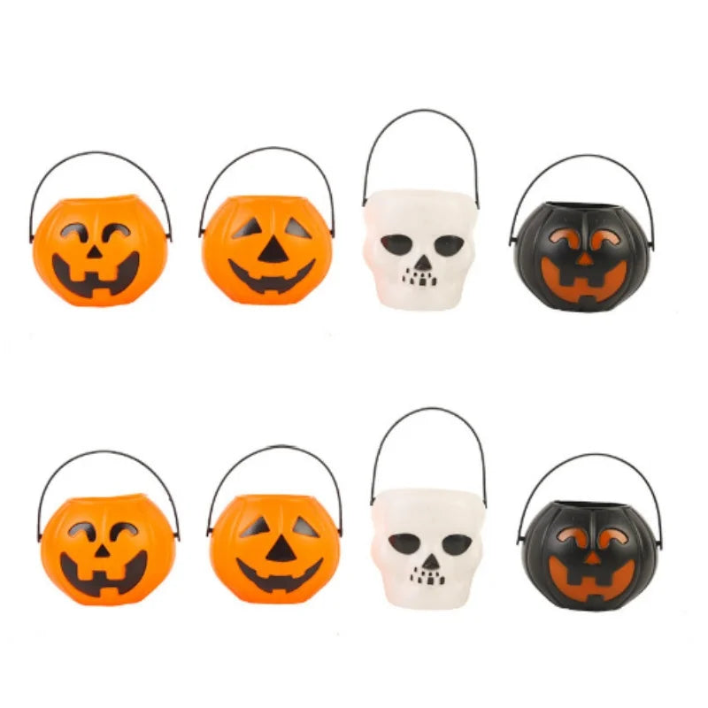 6pcs/set mini Candy Bucket Halloween Pumpkin Package Cute Kid Handle Box Plastic Cosplay Children Costume Party Faver Gift Decor