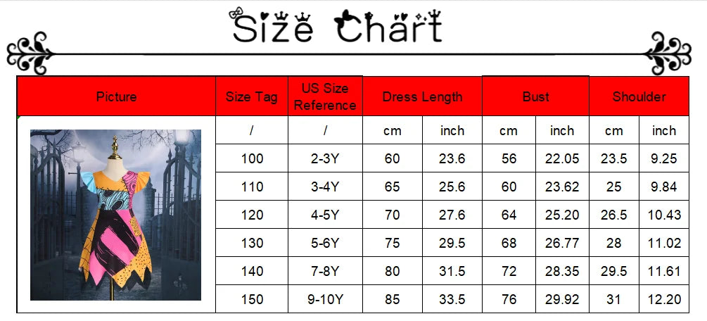 Baby Girls Halloween Costumes Cosplay Dress Nightmare Before Children Christmas Carnival Princess Sally Party Clothes 2-10 Years