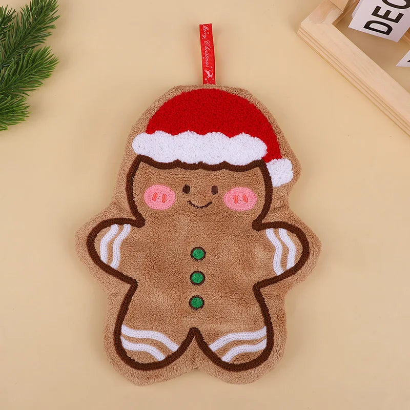 Christmas Hand Towel Cartoon Gingerbread Man Snowman Coral Fleece Towel Christmas Home Kitchen Bathroom Decoration Xmas Gifts
