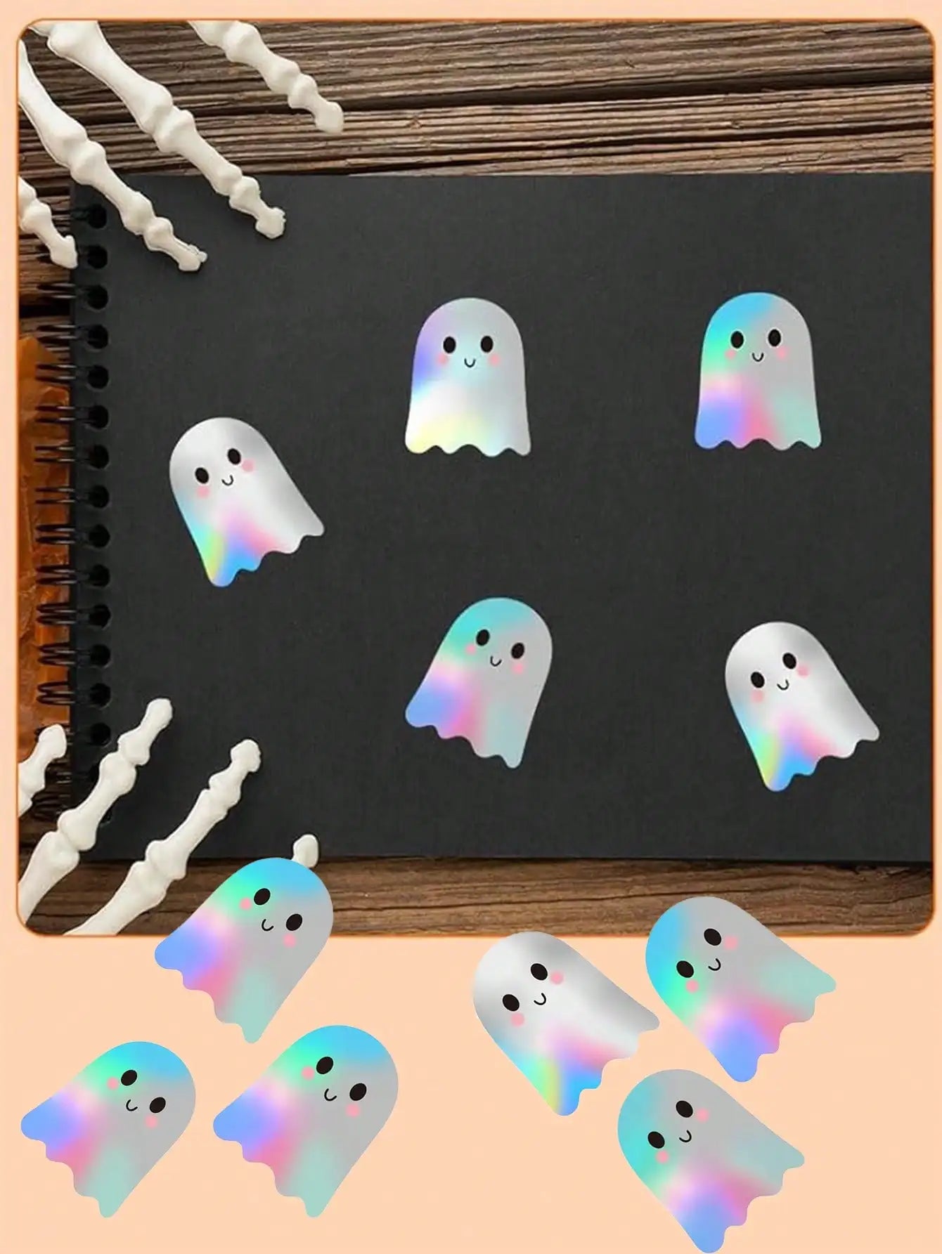 500pcs Holographic Halloween Ghost Stickers, Laser Cute Boo Ghost Waterproof Adhesive Stickers For Envelope, Magazine