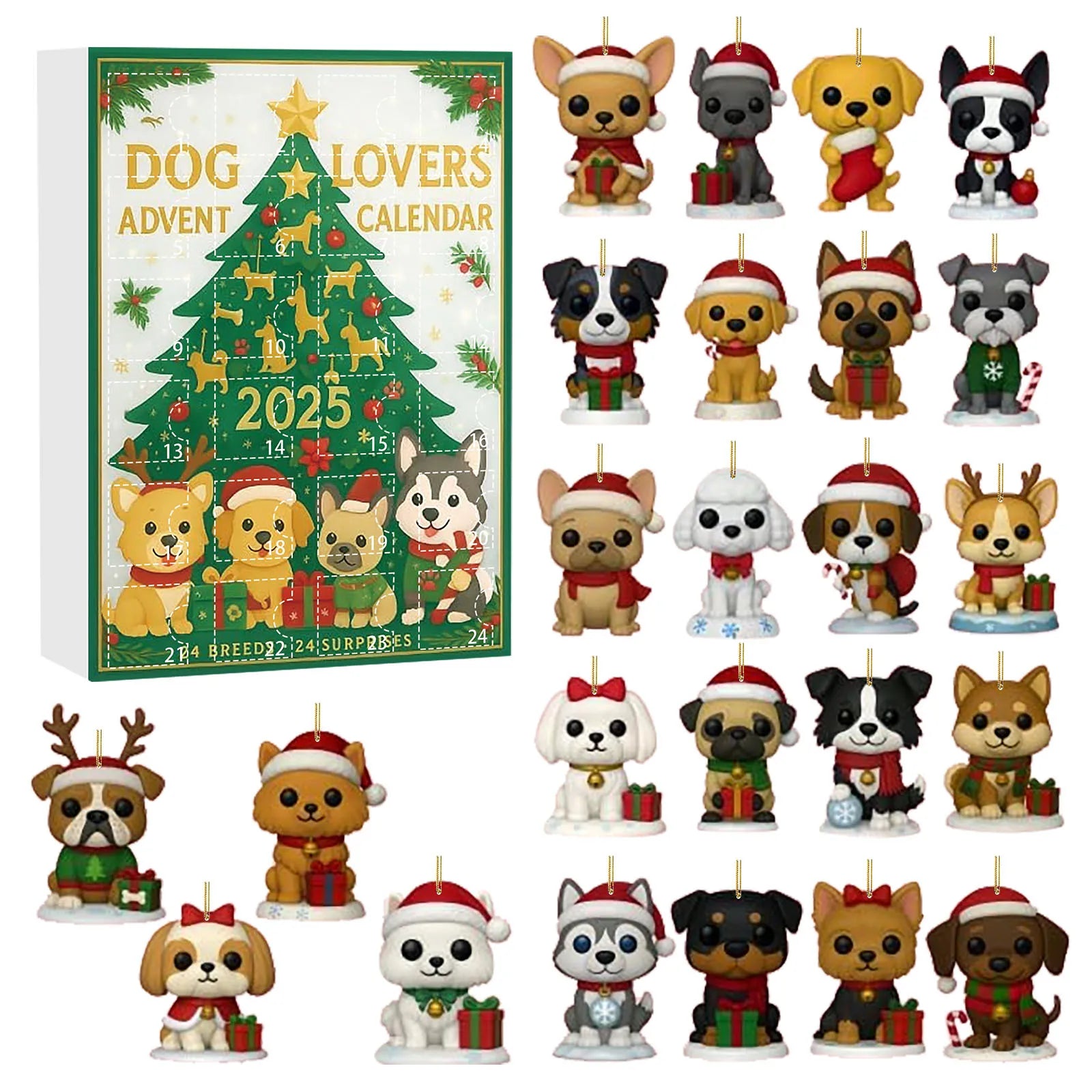 Dog Lovers Advent Calendar 24 Days Dogs Countdown Animal Advents Calendars Puppy-Themed Christmas Gift Set Holiday Gift