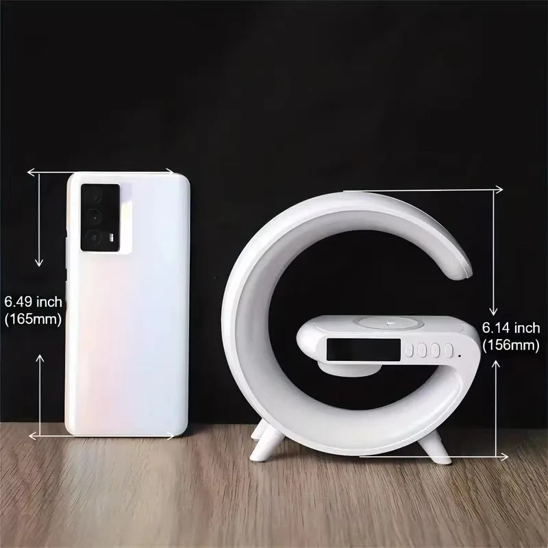 Multifunction Stand Speaker Wireless Charger Pad RGB Light Alarm Clock Speaker For iPhone Samsung