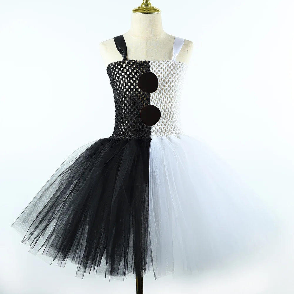 2025 Halloween Festive Party Girls Cosplay Black and White Witch Sleeveless Clown Lace Vampire Clothing Plus Accessories Set