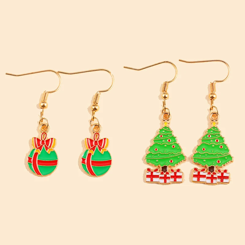 2Pairs Cute Christmas Set Earring Alloy Enamel Bell Snowflake Snowhouse Design Earrings - Perfect Holiday Jewelry Gift