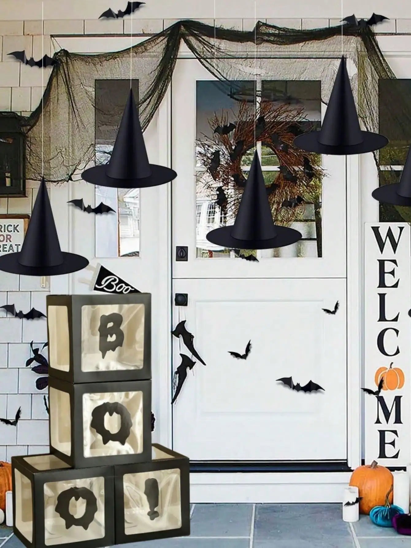 4Pcs Halloween Balloon Boxes with 4 black “BOO!” letter，Balloon Arch Decor for Halloween Party Decorations Shower Decoration