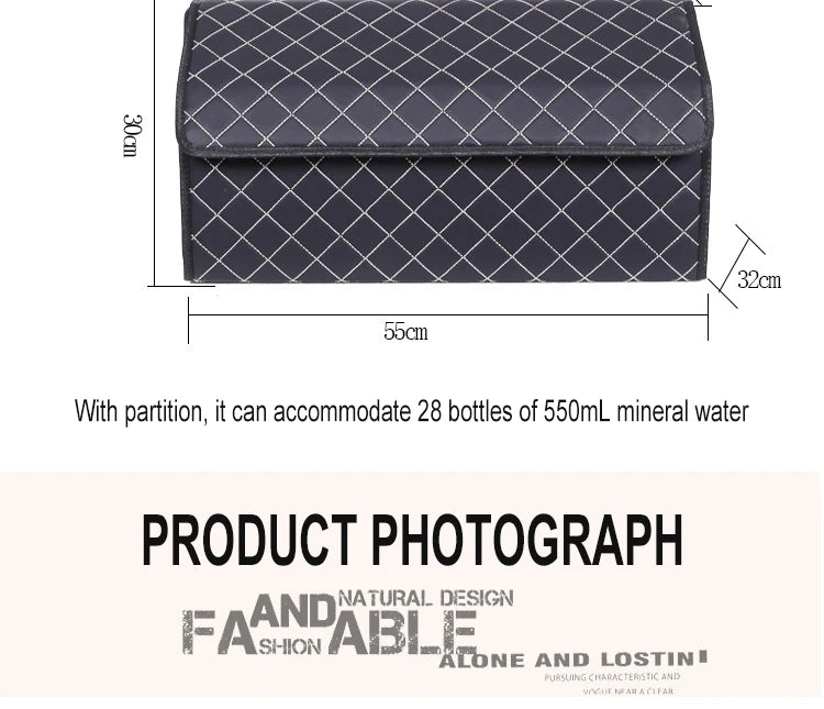 Car Trunk Organizer Box, Large Capacity, Auto Multiuse Tools, Storage Bag, Stowing, Tidying, Leather, Folding for Emergency