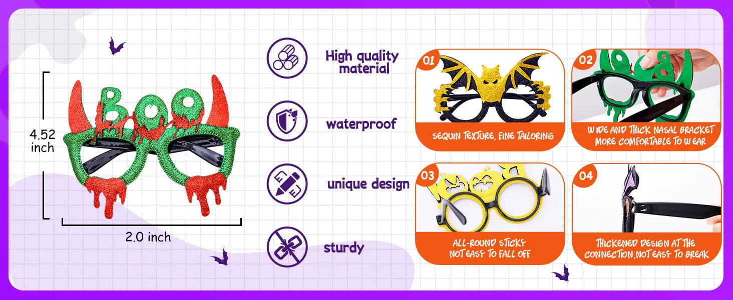 12-100Pcs Halloween Party Favors Glasses for Kids Family Halloween Treat Bag Stuffers Party Eyeglasses Trick or Treat Supplies