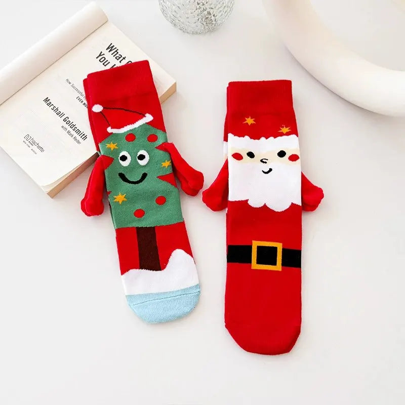 Christmas Hand-holding Socks For Couple Snowman Christmas Socks Kawaii Cartoon Christmas Gift Mid-calf Socks Autumn and Winte