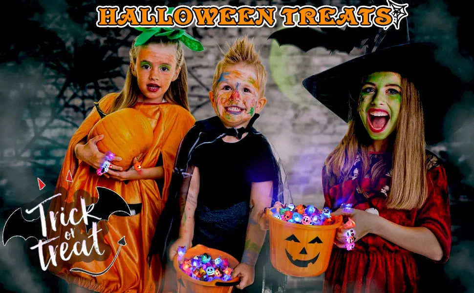 30-150PCS 3D Light Up Rings Bulk Halloween Treats Toys Party Favors for Kids Non Candy Treats Glow In The Dark Party Gifts for K