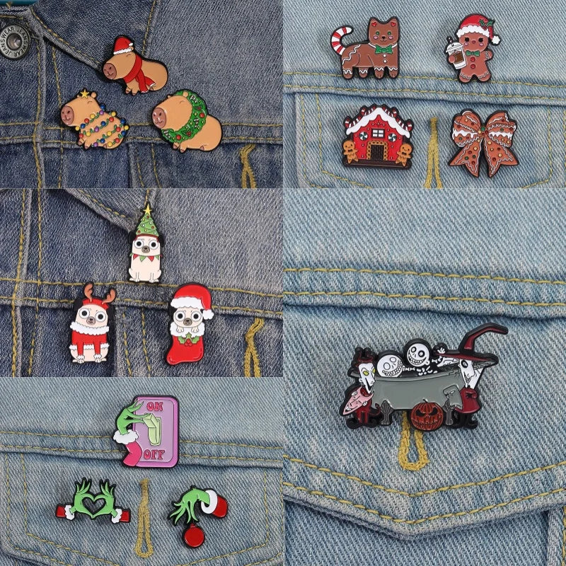 Exquisite Christmas Enamel cute Cartoon Brooches Pins lovely Animal Badges Clothing Accessories Fashion Jewelry Christmas Gifts