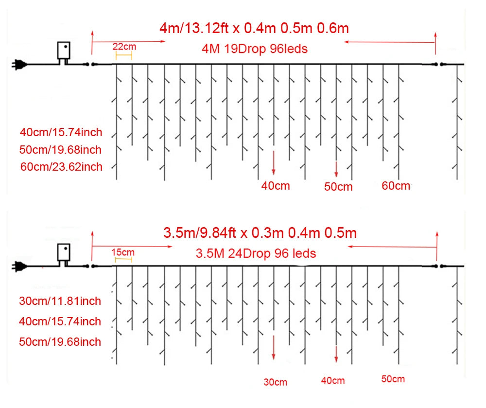 Christmas Decoration 2024/2025 icicle Led Curtain Lights for Outdoor Droop 0.4/0.5/0.6M Christmas Lights for home New Year 2025