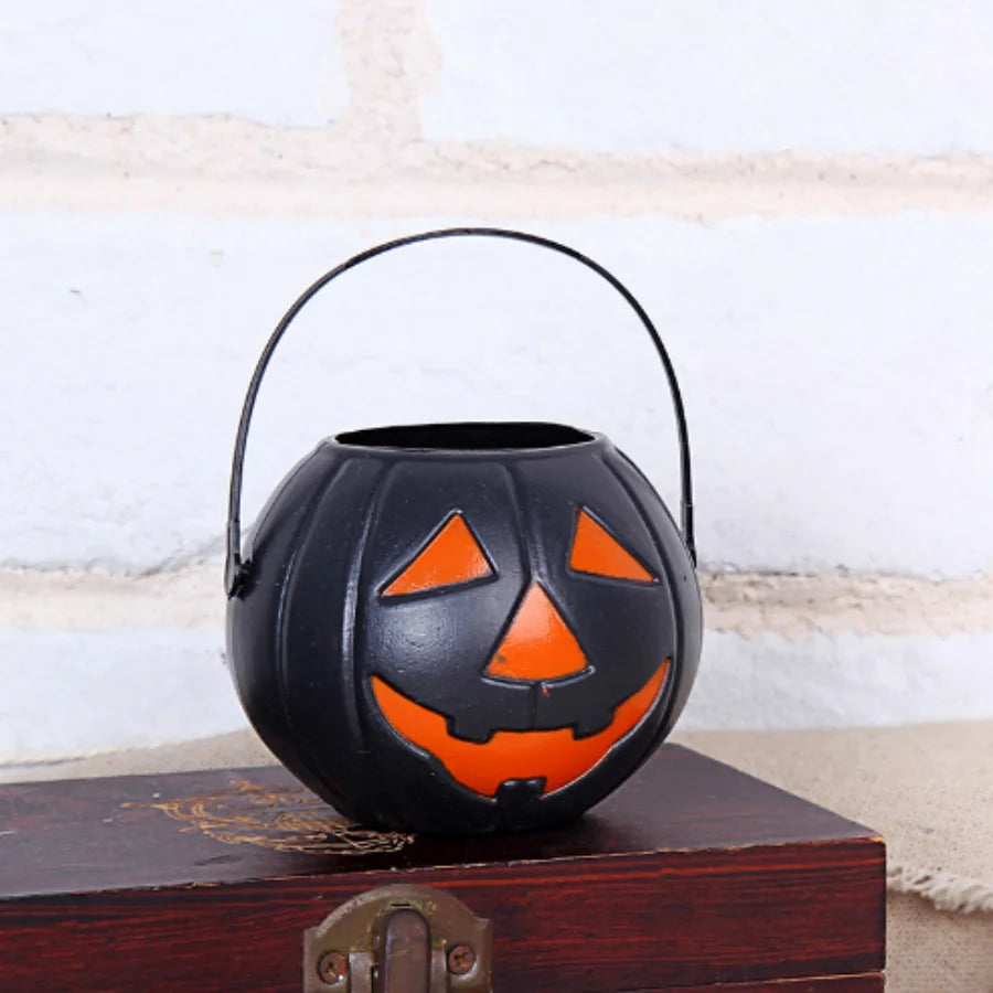 6pcs/set mini Candy Bucket Halloween Pumpkin Package Cute Kid Handle Box Plastic Cosplay Children Costume Party Faver Gift Decor