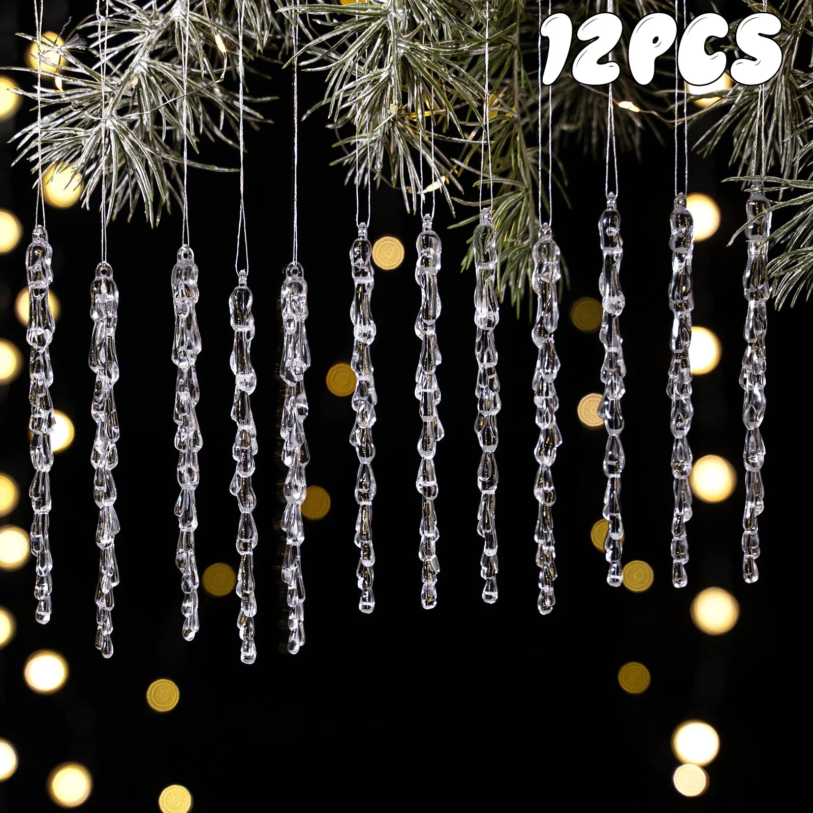 Christmas Acrylic Snowflake Clear Simulation Icicle Ornaments Xmas Tree Hanging Pendants DIY Winter New Year Party Decoration