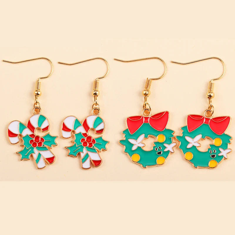 2Pairs Cute Christmas Set Earring Alloy Enamel Bell Snowflake Snowhouse Design Earrings - Perfect Holiday Jewelry Gift