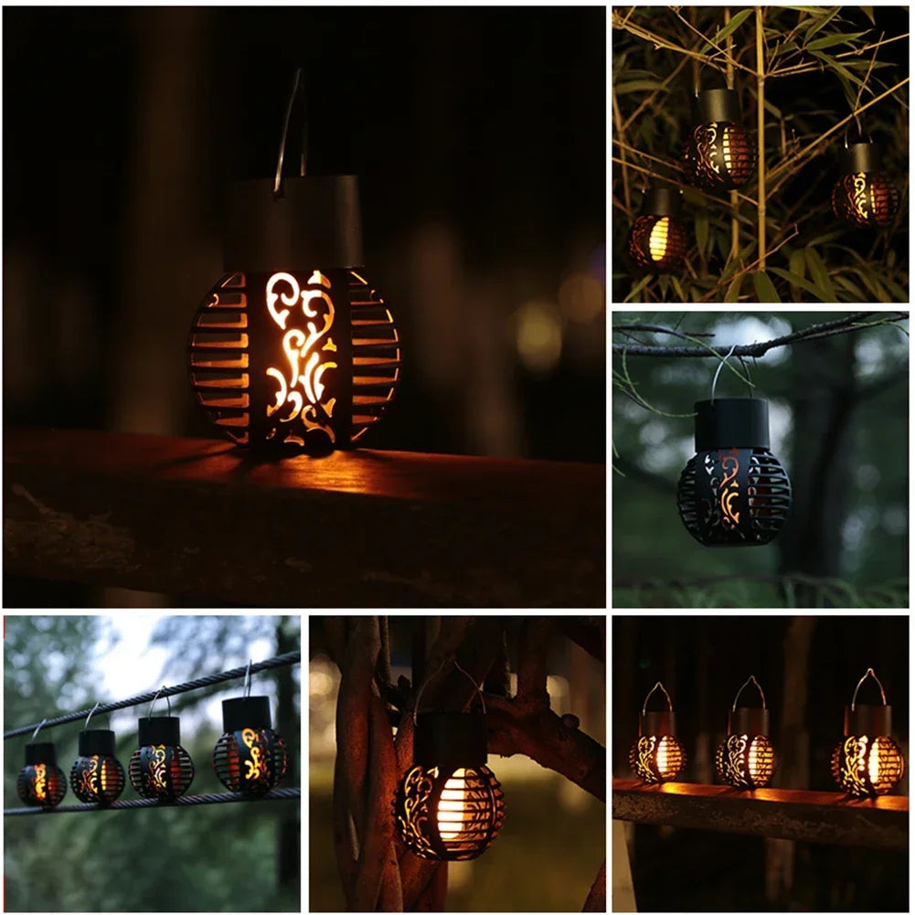 Solar LED Outdoor Flame Effect Hanging Lantern Out Waterproof Garden Decoration Lamp Solar Fairy Light For Patio Garden Yard