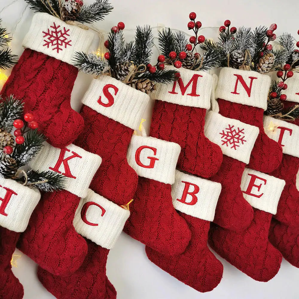 Christmas Boots Letters Christmas Stocking New Knitting Christmas Tree Pendant Decorations SnowflakeChristmas Socks