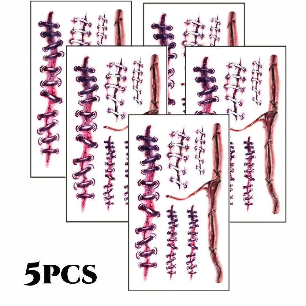 10pcs 3D Fake Scar Tattoos Sticker Body Face Realistic Scab Temporary Tattoos Halloween Horror Wound Bloody DIY Makeup Stickers