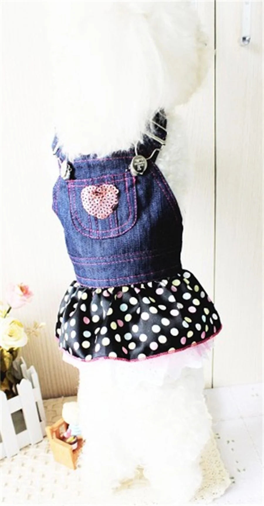 Denim Dot Dog Dress, Summer Pet Clothes, Wedding Skirt, Spring