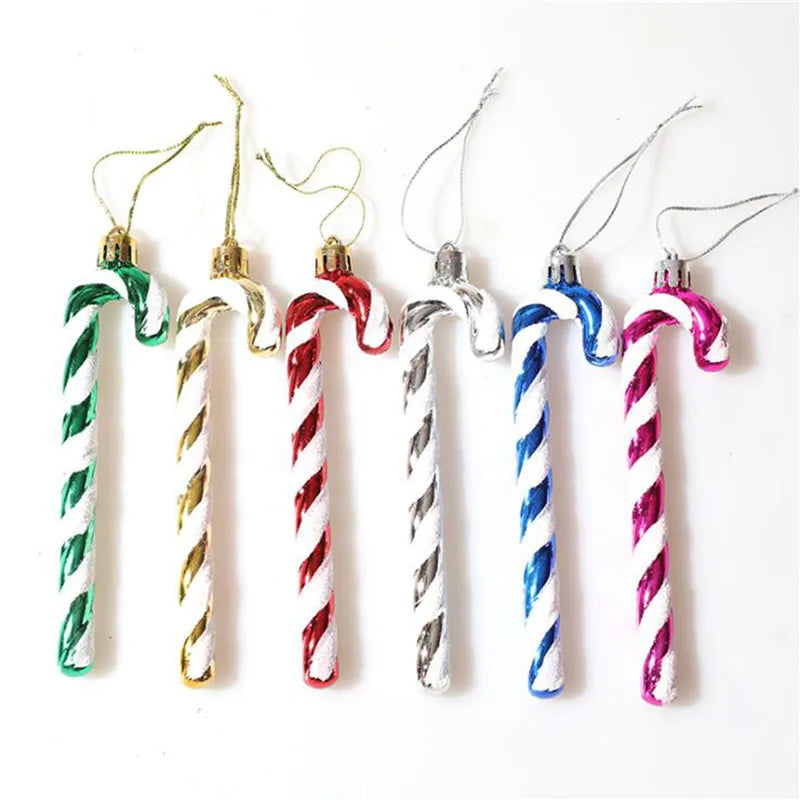 1 Box Mini Cane Christmas Tree Decoration Cute Santa Claus Red White Cane Candy Hook Holiday Party Ornaments Xmas DIY Pendant
