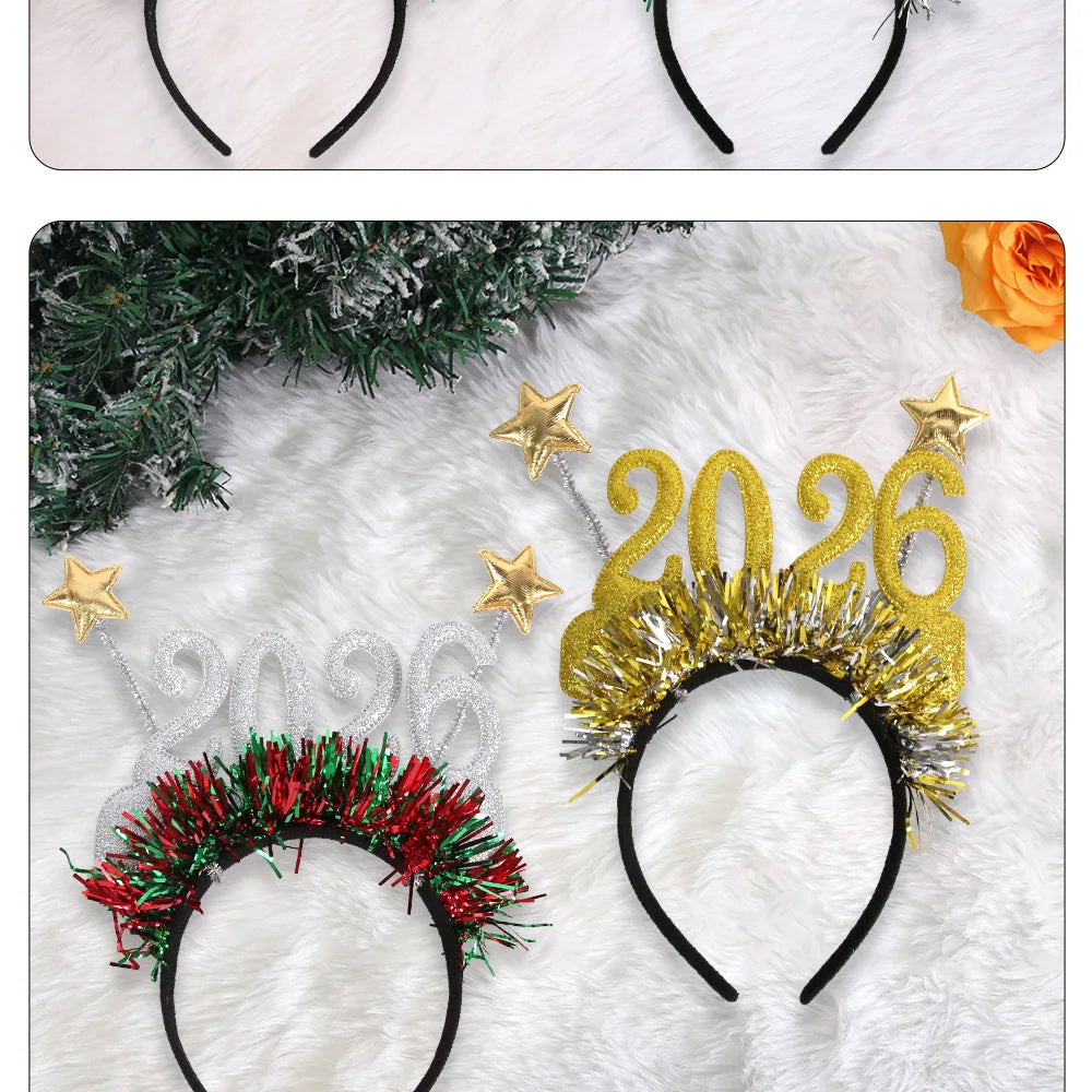 2026 Christmas Star Color Strip Headband New Year's Eve Digital Creative Party Decoration Head Buckle