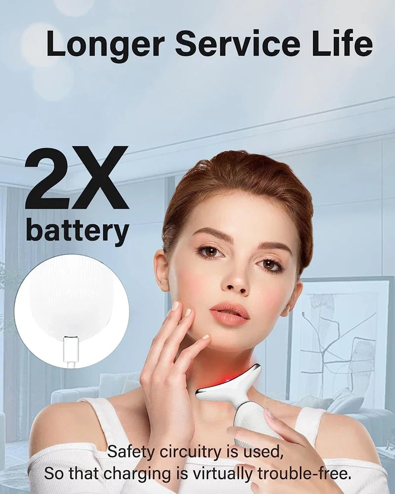 EMS Neck Facial Massager Lift Seven Colours LED Photon Therapy Vibration Face Beautify Anti Wrinkles Tightening Skin Care Device