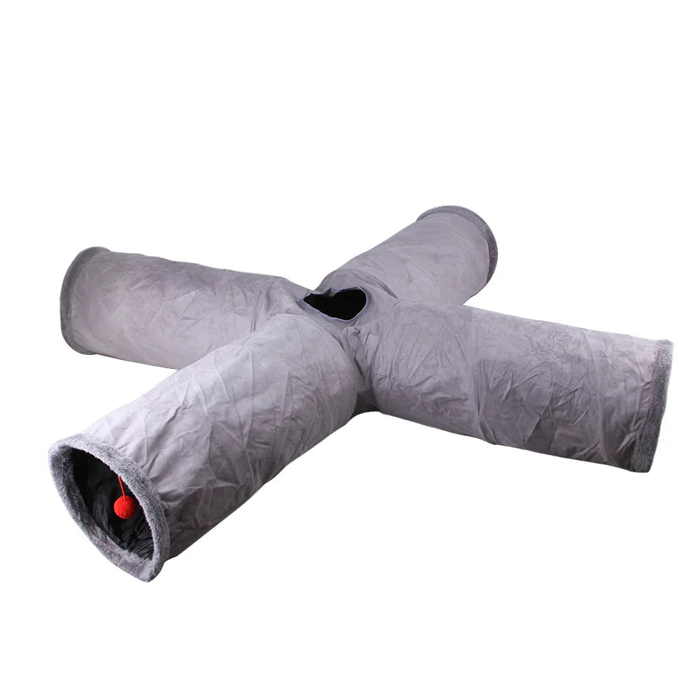 Collapsible Cat Winter Suede Tunnel for Puppy Rabbit Kitten Play Chase Hide Tunnel,Interactive Bedding Toy in 2 ways,3 ways, Cro