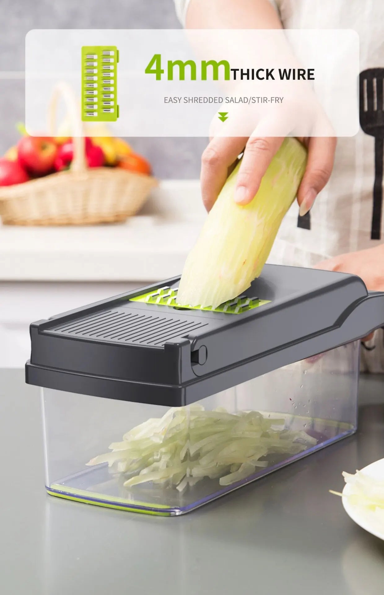 1Pc Green Black 12 in 1 Multifunctional Vegetable Slicer Cutter