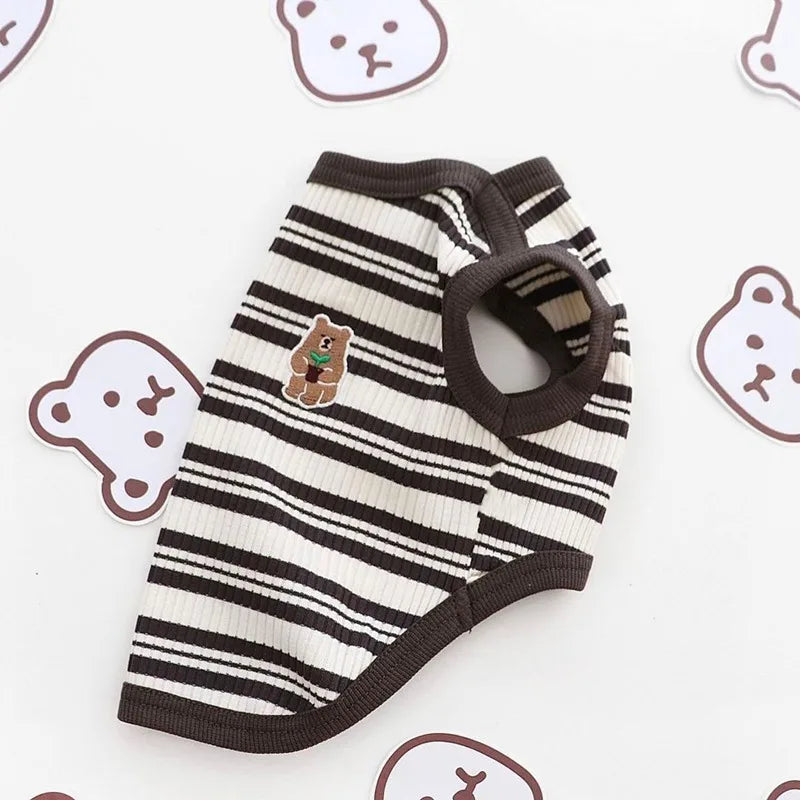 Cotton Rib Dog Shirt Sleeveless Stripe Vest for Small Dogs Teacup Chihuahua Yorkie Puppy Clothes Knitted Breathable Tank Tee