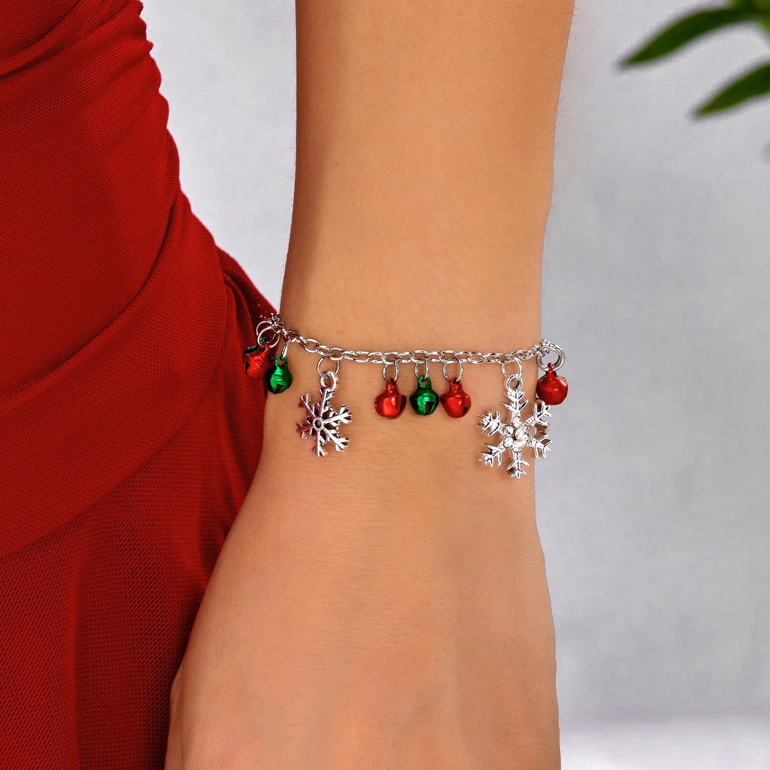 Christmas Glitter Snowflake Bell Pendant Bracelet for Women Rhinestone Necklace Xmas Joy Holiday Party Jewelry Gift