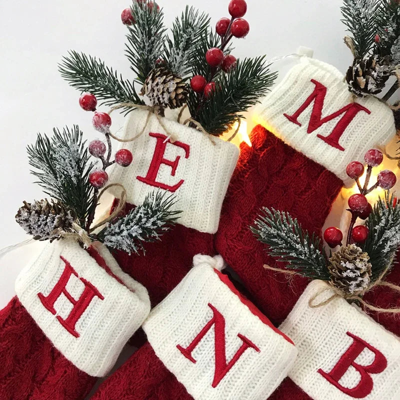 Christmas Boots Letters Christmas Stocking New Knitting Christmas Tree Pendant Decorations SnowflakeChristmas Socks