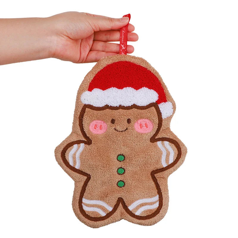 Christmas Hand Towel Cartoon Gingerbread Man Snowman Coral Fleece Towel Christmas Home Kitchen Bathroom Decoration Xmas Gifts